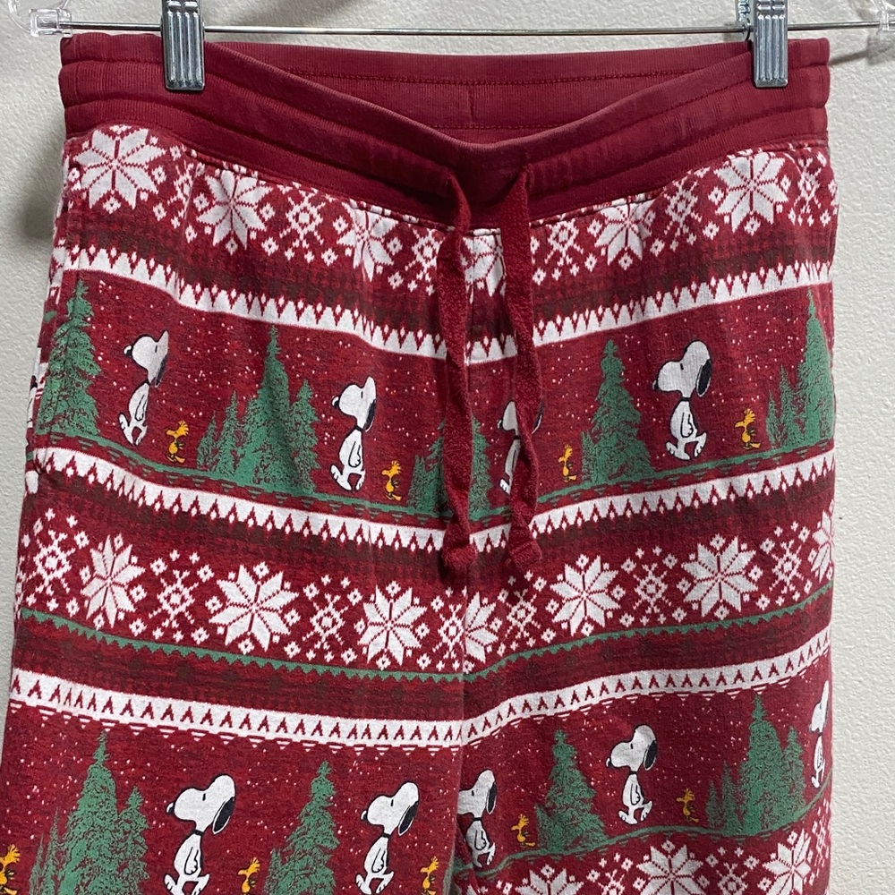 American Eagle x Peanuts Red Snoopy Christmas Jogger Sweat Pants M Fair Isle - Picture 5 of 11